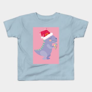 Christmas dinosaur with ice cream and hat Kids T-Shirt